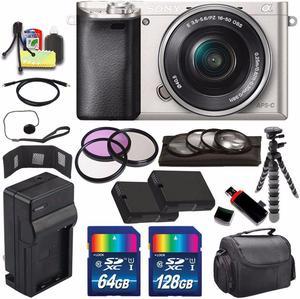 Refurbished Sony Alpha a6000 Mirrorless Digital Camera with 1650mm Lens Silver  Battery  Charger  196GB Bundle 9  Internation