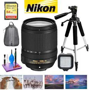 NIKON 18-140MM F/3.5-5.6G ED AF-S DX VR Lens with Sandisk 64GB Memory, Portable LED Light, and Deluxe Padded Backpack