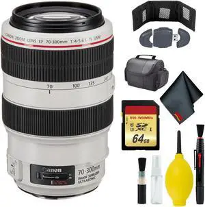 Canon EF 70-300mm f/4-5.6L IS USM Lens - Cleaning Kit - Memory Card Wallet & Reader - 64GB - SOFT CASE-MED (SLR + LENSES)