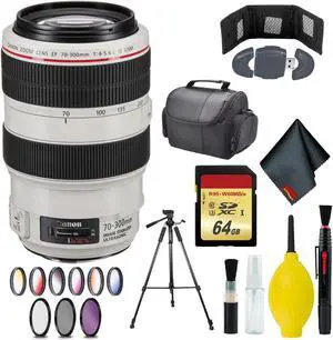 Canon EF 70-300mm f/4-5.6L IS USM Lens - Memory Card Wallet & Reader - 128GB - CASE - 67mm 3 Piece Filter Kit - Vivitar 67mm Color Filter Set - 72" Tripod