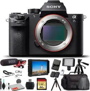 Sony Alpha a7S II Mirrorless Camera ILCE7SM2/B With Soft Bag, Tripod, Additional Battery, Rode Mic, LED Light, 64GB Memory Card, Sling Soft Bag, Card Reader , Plus Essential Accessories
