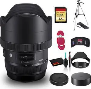 Sigma 12-24mm f/4 DG HSM Art Lens for Canon EF with Cleaning Kit, 57" Full Size Tripod, and 32GB Memory Card Kit