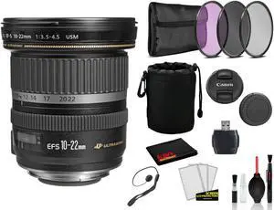 Canon EF-S 10-22mm f/3.5-4.5 USM (9518A002) Lens with Bundle includes 3pc Filter Kit  + Lens Pouch + More