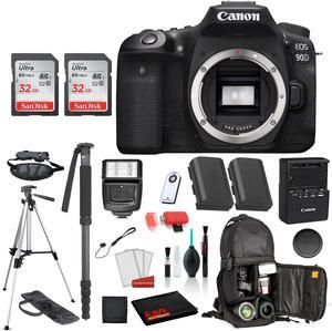 Canon EOS 90D Digital SLR Camera Body Only Bundle: SanDisk 32GB SD Card (2CT) +  Battery for LPE6 + 72? Tripod + MORE