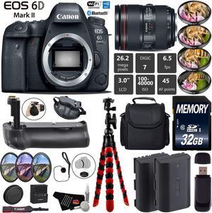 Canon EOS 6D Mark II DSLR Camera with 24-105mm f/4L II Lens + Professional Battery Grip + 4PC Macro Filter Kit + LED Kit