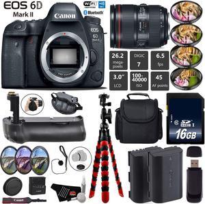 Canon EOS 6D Mark II DSLR Camera with 24-105mm f/4L II Lens + Professional Battery Grip + 4PC Macro Filter Kit + LED Kit