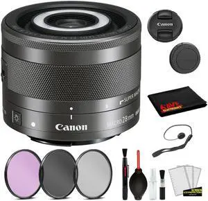 Canon EF-M 28mm f/3.5 Macro IS STM Lens (1362C002) Lens with Bundle includes 3pc Filter Kit + Deluxe Cleaning Kit + More
