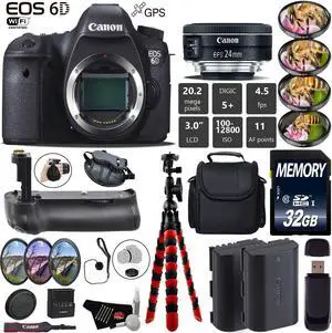 Canon EOS 6D DSLR Camera with 24mm f/2.8 STM Lens + Professional Battery Grip + 4PC Macro Filter Kit + LED Kit + Extra B