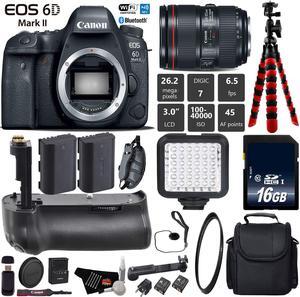 Canon EOS 6D Mark II DSLR Camera with 24-105mm f/4L II Lens + Professional Battery Grip + UV Filter + LED Kit + Extra Ba