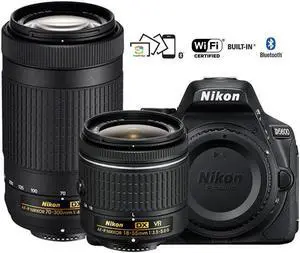 Nikon D5600 Digital SLR Camera with 18-55mm VR & 70-300mm DX AF-P Lenses - (Renewed)
