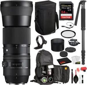 Sigma 150-600mm f/5-6.3 DG OS HSM Contemporary Lens for Nikon F with Bundle: UV Filter + SanDisk Pro 64gb SD + More
