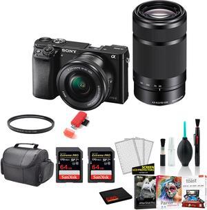 Sony Alpha a6000 Mirrorless Digital Camera with 16-50mm + 55-210mm Lenses with 2x 64GB Memory Card  -International Model