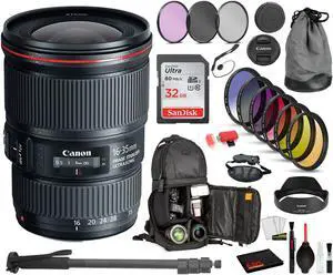 Canon EF 16-35mm f/4L IS USM Lens (9518B002) with Bundle  Includes:  9PC Filter Kit, Sandisk 32GB SD + More