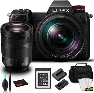 Panasonic Lumix DC-S1 Full-Frame Mirrorless Digital Camera with 24-105mm Lens -Bundle with 64GB Memory Card +  MORE