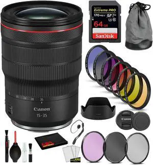 Canon RF 15-35mm f/2.8L IS USM Lens (3682C002) with  Bundle Includes: 9PC Filter Kit, Sandisk Extreme Pro 64gb + More