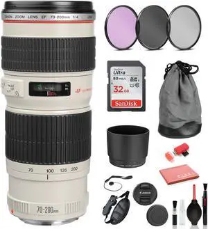 Canon EF 70-200mm f/4L USM Lens  Includes: Sandisk 32gb SD Card, 3PC Filter Kit + More