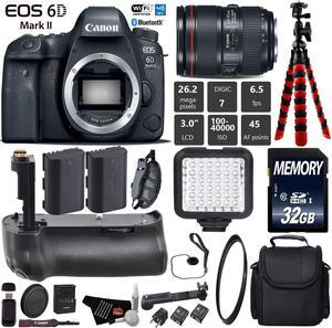 Canon EOS 6D Mark II DSLR Camera with 24-105mm f/4L II Lens + Professional Battery Grip + UV Filter + LED Kit + Extra Ba