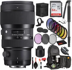 Sigma 50-100mm f/1.8 DC HSM Art Lens for Canon EF with Bundle: Sandisk 64gb SD Card, 9PC Filter Kit + More