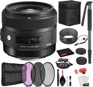Sigma 30mm f/1.4 DC HSM Art Lens for Canon EF with Bundle Includes: Pro Series Monopod, 3PC Filter Kit + More