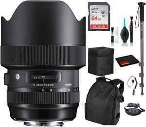 Sigma 14-24mm f/2.8 DG HSM Art Lens for Nikon F with Advance Bundle: Backpack + Sandisk 64gb SD+ More