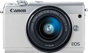 Canon EOS M100 Mirrorless Camera w/15-45mm Lens - Wi-Fi, Bluetooth, and NFC Enabled (White) (Renewed)