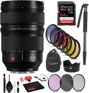 Panasonic Lumix S PRO 24-70mm f/2.8 Lens with Bundle: Sandisk Extreme Pro 64GB SD Card, 9PC Filter Kit + More