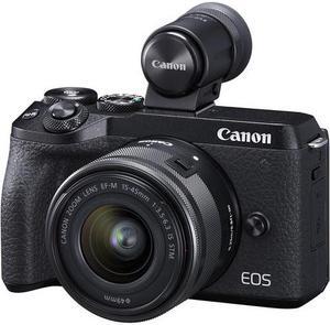 Canon EOS M6 Mark II Mirrorless Digital Camera with 15-45mm Lens and EVF-DC2 (Black) International model (No Warranty)