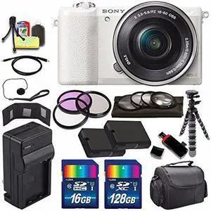 Sony Alpha a5100 Mirrorless Digital Camera with 16-50mm Lens (White) + Battery + Charger + 144GB Bundle 7 - Internationa