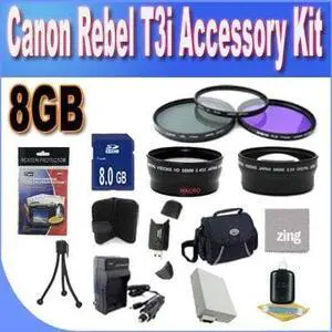 Canon T3I Accessory Saver Kit (58mm Wide Angle Lens + 58mm 3 Piece Filter Kit + 8GB SDHC Memory + Accessory Saver Bundle