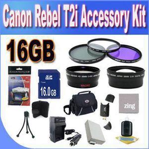 Canon T2I Accessory Saver Kit (58mm Wide Angle Lens + 58mm 3 Piece Filter Kit + 16GB Memory Card + Accessory Saver Bundl