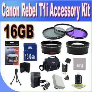 Canon T1I Accessory Saver Kit (58mm Wide Angle Lens + 58mm 3 Piece Filter Kit + 16GB Memory Card + Accessory Saver Bundl