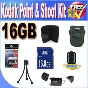 Kodak Point & Shoot Accessory Saver Bundle (16GB Memory Card + USB Card Reader + Deluxe Camera Case w/Strap + LCD Screen
