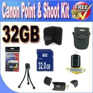 Canon PowerShot Accessory Saver Bundle (32GB SDHC Memory + USB Card Reader + Deluxe Camera Case w/Strap + LCD Screen Pro
