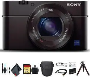 Sony Cyber-shot DSC-RX100 III Camera DSCRX100M3/B With Soft Bag, Tripod, Additional Battery, 64GB Memory Card, Card Reader , Plus Essential Accessories