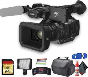 Panasonic AG-UX180 4K Professional Camcorder (AG-UX180PJ8) With Padded Case, LED Light, 64GB Memory Card and More Base Bundle