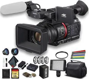 Panasonic AG-UX180 4K Premium Professional Camcorder with 128GB Memory Card, Filter Kit, Professional Microphone, LED Video Light, and Standard Accessories