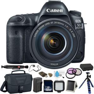 Canon EOS 5D Mark IV Digital SLR Camera with 24-105mm f/4L II Lens - Bundle with Spare Battery + Tripod + LED Light + 32 GB Memory Card + More