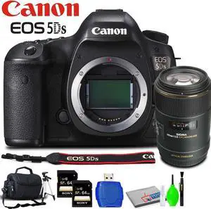 Canon EOS 5DS DSLR Camera (Body Only) Accessory Bundle with Sigma 105mm f/2.8 Lens, Memory Card Kit, Carrying Case, Tripod, LCD Screen Protector and Cleaning Kit