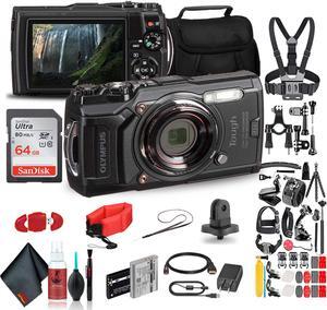Olympus Tough TG-6 Waterproof Camera (Black) - Action Bundle - With 50 Piece Accessory Kit +  Extra Battery + Float Strap + Sandisk 64GB Ultra Memory Card + Padded Case + More