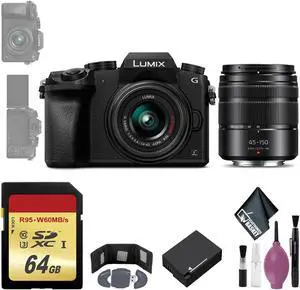 Panasonic Lumix DMC-G7 Mirrorless Micro Four Thirds Digital Camera w/ 14-42mm & 45-150mm Lenses (Black) - 64GB - Memory Card Wallet - Reader - Battery