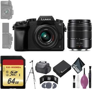 Panasonic Lumix DMC-G7 Mirrorless Micro Four Thirds Digital Camera w/ 14-42mm & 45-150mm Lenses (Black) - 64GB - Memory Card Wallet - Reader - Battery - 72" Tripod - Case