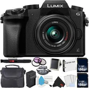 Panasonic Lumix DMC-G7 Mirrorless Digital Camera with 14-42mm Lens - Bundle with 2X 64GB Memory Cards, Professional Filt