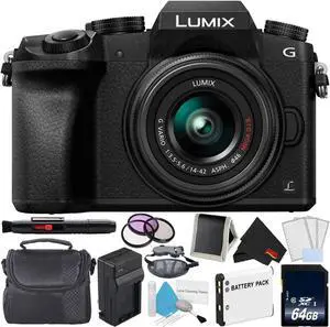 Panasonic Lumix DMC-G7 Mirrorless Digital Camera with 14-42mm Lens - Bundle with 64GB Memory Card, Professional Filter K