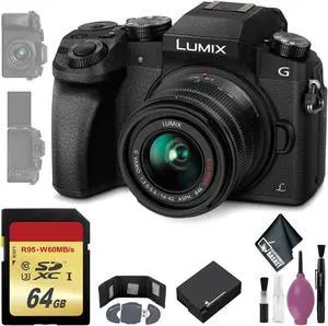 Panasonic Lumix DMC-G7 Mirrorless Micro Four Thirds Digital Camera w/ 14-42mm Lens (Black) - 64GB - Memory Card Wallet - Reader - Battery