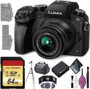 Panasonic Lumix DMC-G7 Mirrorless Micro Four Thirds Digital Camera w/ 14-42mm Lens (Black) - 64GB - Memory Card Wallet - Reader - Battery - 72" Tripod - Case