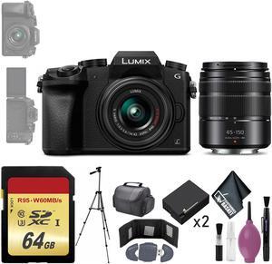 Panasonic Lumix DMC-G7 Mirrorless Micro Four Thirds Digital Camera w/ 14-42mm & 45-150mm Lenses (Black) - 64GB - Memory Card Wallet - Reader - Battery x2 - 72" Tripod - Case