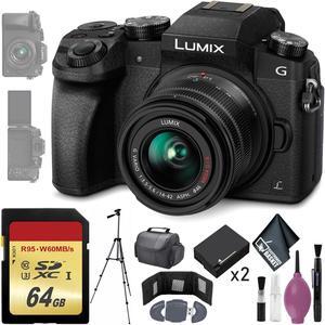 Panasonic Lumix DMC-G7 Mirrorless Micro Four Thirds Digital Camera w/ 14-42mm Lens (Black) - 64GB - Memory Card Wallet - Reader - Battery x2 - 72" Tripod - Case