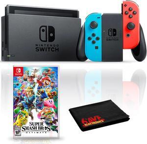 Nintendo Switch with Neon Blue and Red JoyCon Bundle with Super Smash Bros. Ultimate