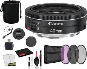 Canon EF 40mm f/2.8 STM Lens (6310B002) Lens with Bundle includes 3pc Filter Kit  + Lens Pouch + More