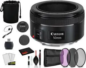 Canon EF 50mm f/1.8 STM Lens (0570C002) Lens with Bundle  includes 3pc Filter Kit  + Lens Pouch + More